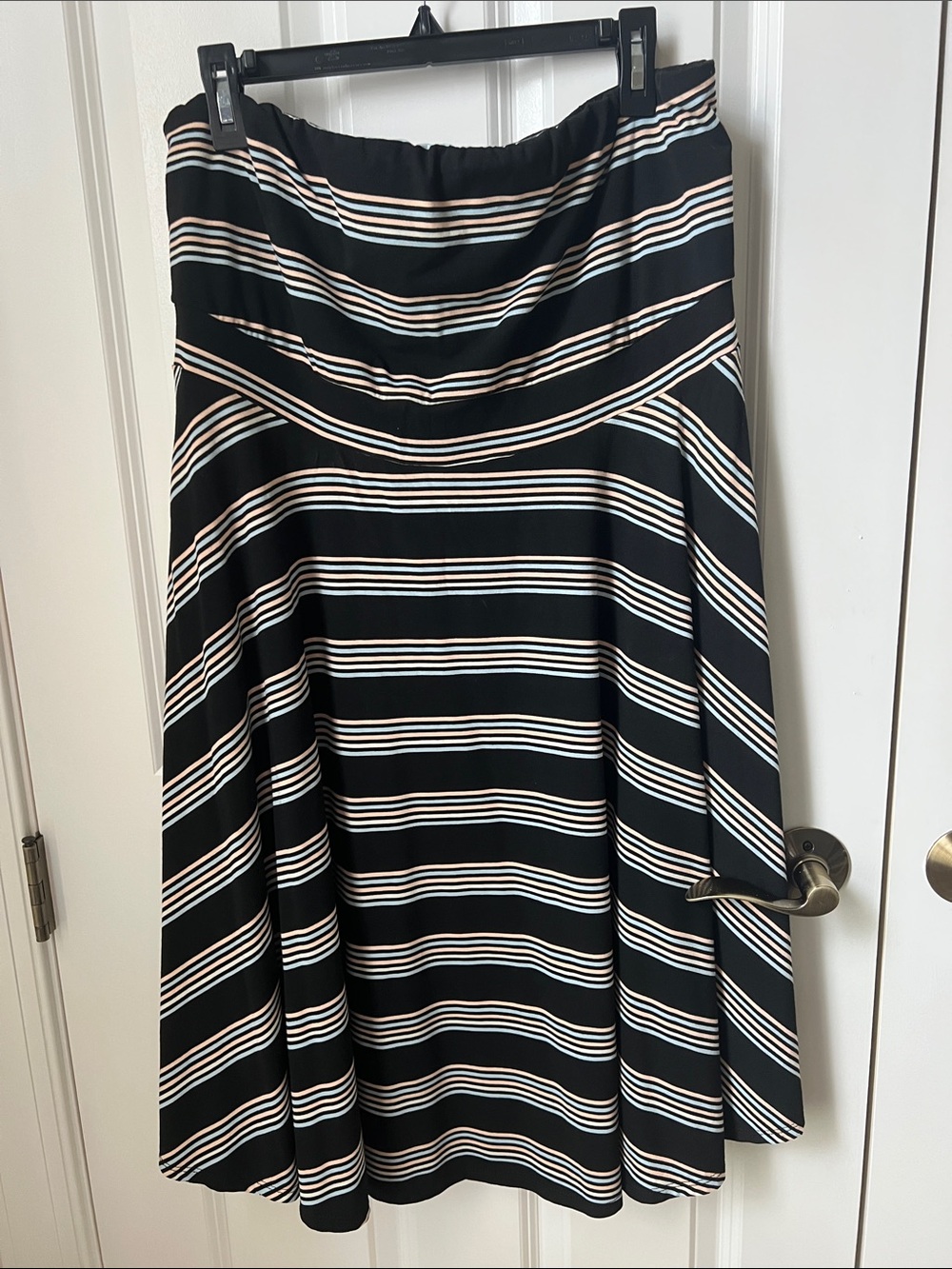 torrid Black A-Line Strapless Dress with Cream and Pink Stripes
